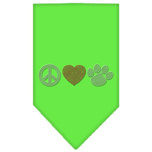 Peace Love Paw Rhinestone Bandana Lime Green Large